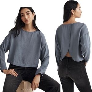 Madewell Gray Long Sleeve Boxy Blouse
